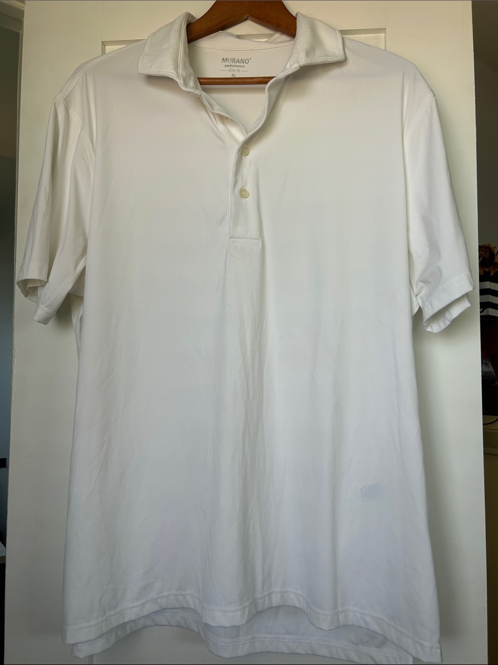 Murano Men's Classic White Polo with Button Placket